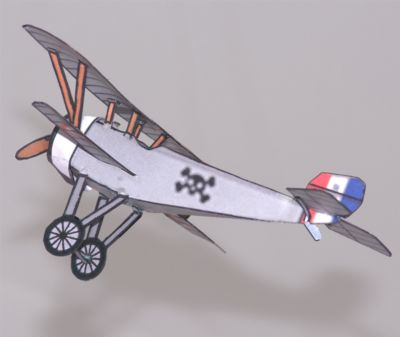 Nieuport 11
Un tout petit biplan de la Grande Guerre.
En toute honnÃªtetÃ©, c'est mon premier biplan. Il traÃ®ne depuis un bon moment dans mes archives, je ne sais mÃªme plus d'ou il vient ! A mon humble avis, c'est bourrÃ© de fautes dans les dimensions, mais comme je n'avais aucune notice...
Maintenant, il est suspendu pas loin des Mirage brÃ©siliens.
Keywords: Nieuport