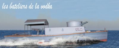 Les bateliers de la vodka
la BK-2 mise en situation, par beau temps, mer belle Ã  peu agitÃ©e...
Comme quoi, on dira ce qu'on voudra, mais Photoshop, c'est top.
BK-2, c'est les initiales de Brone Kater, vedette blindÃ©e  nÂ° 2. Un petit bateau Ã  usage principalement fluvial, utilisÃ© par l'armÃ©e rouge entre 1918 et 1920 sur le Dniepr.
Keywords: BK-2